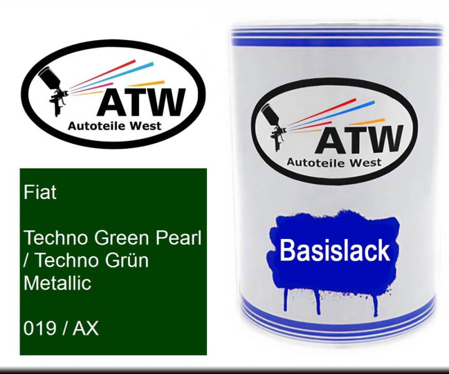 Fiat, Techno Green Pearl / Techno Grün Metallic, 019 / AX: 500ml Lackdose, von ATW Autoteile West.
